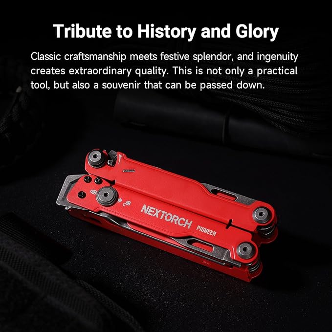 NEXTORCH PIONEER MT20 14-IN-1 Multi-tools Full-Size,Versatile Multi-tool Set with Scissors Needle Nose Pliers Pocket Clip Multi-tool (RED with Glass Breaker)