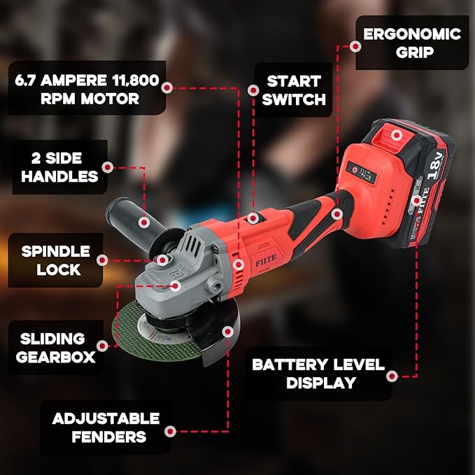 Angle Grinder, Cordless Grinder with 2 횞 5.0Ah Batteries, 10000RPM Battery Powered Grinder, 3 Speed Angle Grinder Tool, Cordless Grinder with Battery and Charger for Cutting Shaping Grinding Polishing