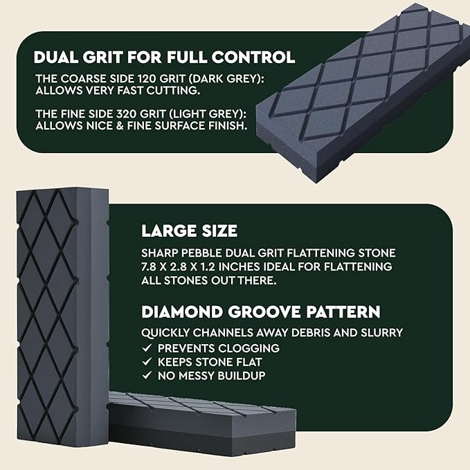 Sharp Pebble Large Flattening Stone- Dual Grit Coarse/Fine Sharpening Stones Flattener- Diamond Grooves Whetstone Fixer-Re Level Any Whetstones & Waterstones