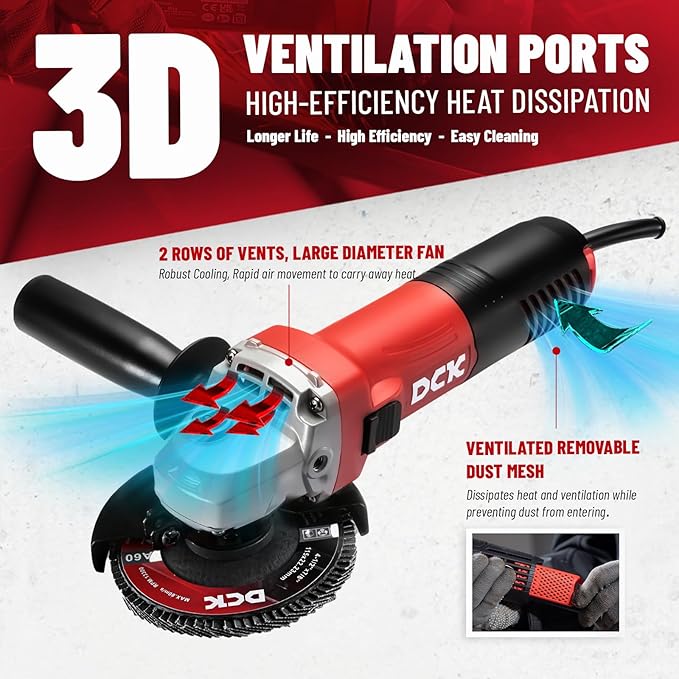 Angle Grinder, 4-1/2-Inch, 6.7Amp Cut off Tool Grinder, 11,800 RPM with 2 Safety Guards, 6-Piece Discs (2 Cutting/2 Grinding/2 Flap Discs), Professional Angle Grinder for Metal, Wood (KSM09-115S）