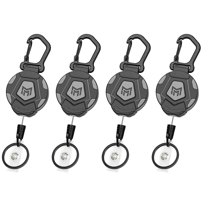 MNGARISTA 4-Pack Retractable Keychain, Heavy Duty Carabiner Badge Holder, Tactical ID Badge Reel with 31.5??Steel Retractable Cord, 8.0 oz
