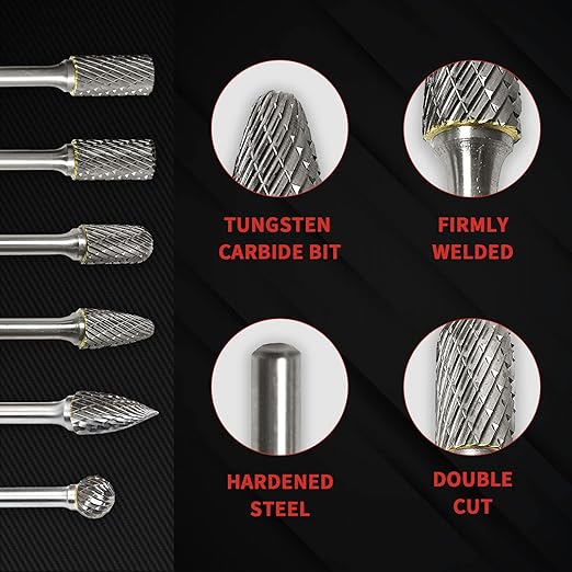 S&F STEAD & FAST Carbide Burr with 1/4??Shank 1/2??Cutter Dia 1??Length, Professional Grade Tungsten File, Die Grinder Bit for Metals, Rotary File Cylinder Shape, Grinding Burr bit