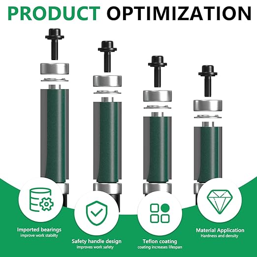 Knoweasy 4Pcs Flush Trim Router Bit Set with Top and Bottom Bearing, 1/4 Inch Shank for Smooth Woodworking, Includes 1/2 Inch Cutting Diameter Bits with 3/4, 1, 1-1/4 and 1-1/2 Inch Cutting Length for