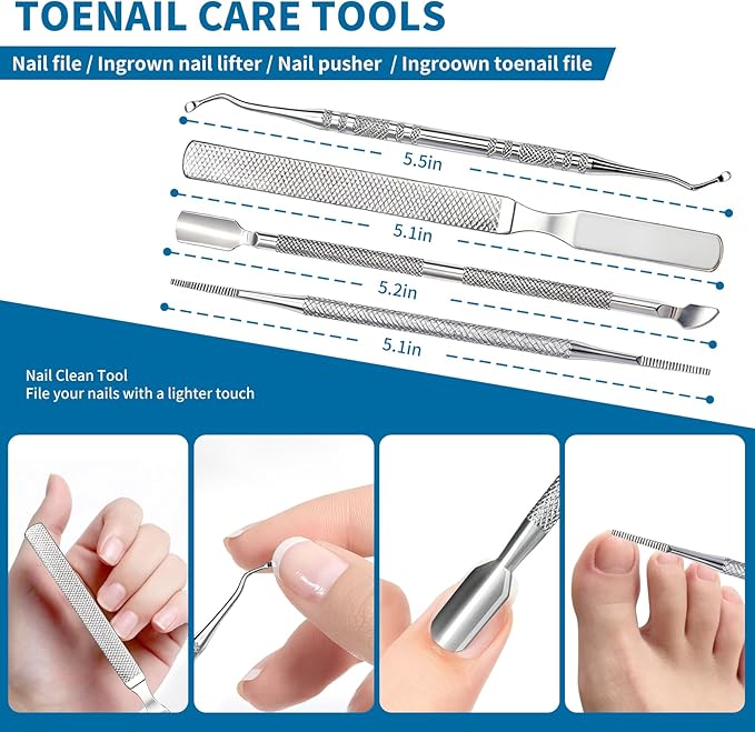 Professional Ingrown Toenail Tools 7-Piece Set ??360째 Rotating Nail Clipper, Toenail Lifter & Wide Opening Nipper | Podiatrist-Recommended Foot Care Kit for Thick & Ingrown Nails