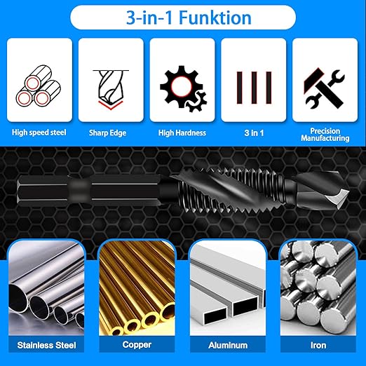 DKIBBITH 6 Packs M10 Combination Drill & Taps Bit Set, Screw Tapping Threading Tools in Size M10*1.5 with Anti-Rust Black Coating, 1/4" Hex Shank and Storage Case