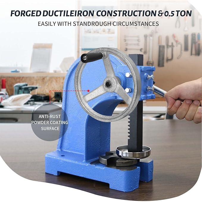 Arbor Press 1 Ton,Ratchet Leverage Arbor Press with Handwheel,5.5" Maximum Height Manual Desktop Punch Press Machine Metal Arbor Press Tool,for Stamping