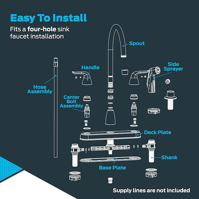EZ-FLO Two-Handle High-Rise Kitchen Faucet with Side Sprayer, Polished Chrome Finish, 1/2 in MIP Connection, 1.75 GPM, EZ-10202