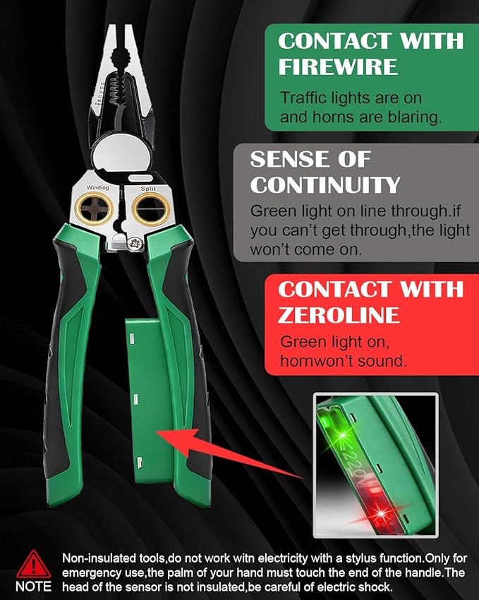 Chicat 8-in-1 Wire Stripper with Voltage Tester,Multi-function Electric Pliers,Professional Wire Cutter & 12V-250V AC/DC Neutral Tester,Electrician Tools & DIY Tool (Green)