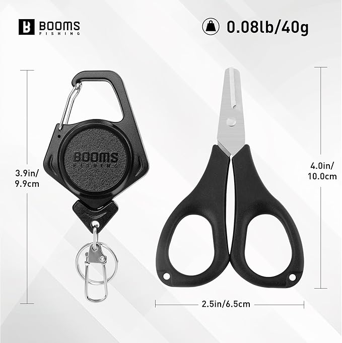 Booms Fishing Fishing Scissors for Braided Line, Fishing Line Cutter Saltwater and Freshwater, Fishing Serrated Shears with Retractor, S01