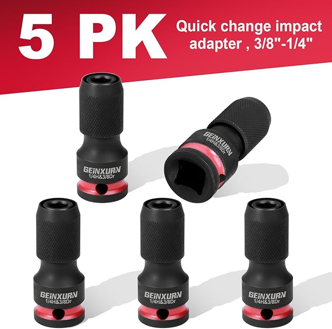 5PCS Impact Screwdriver Bit Holders, 3/8-Inch Square Drive to 1/4-Inch Quick Release Hex Socket Adapter for Impact Wrench
