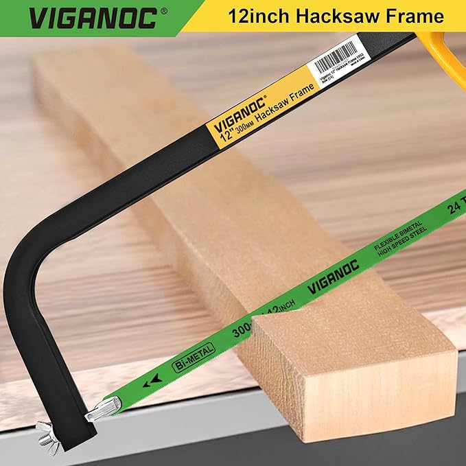 300mm/12inch Hacksaw Frame with 24 TPI Bi-metal Blade, High-Tension Hand Saw Suitable for Aluminum, PVC Piepes, Wood, Copper Pipes