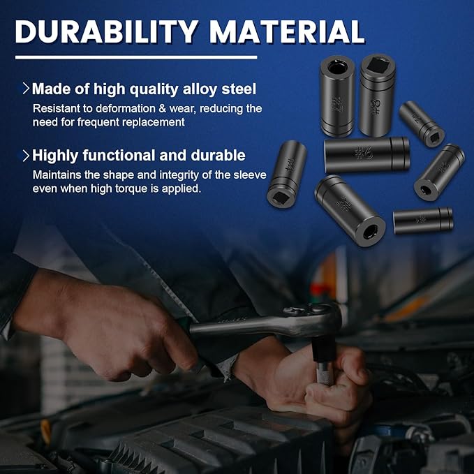 70500 Tap Socket Set, 8-Piece 1/4" & 3/8" Drive Taps Sockets Adapter for Socket Wrench Set Use, Fits All MCTI Taps Thru 1/2??& 1/8" NPT Taps