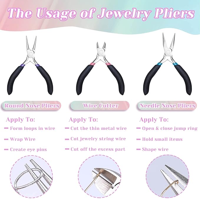 Jewelry Pliers Set, Paxcoo 3Pcs Jewelry Making Tools Kit includes Needle Nose Pliers, Round Wire Cutters for Supplies, Wrapping, DIY Crafts, Beading