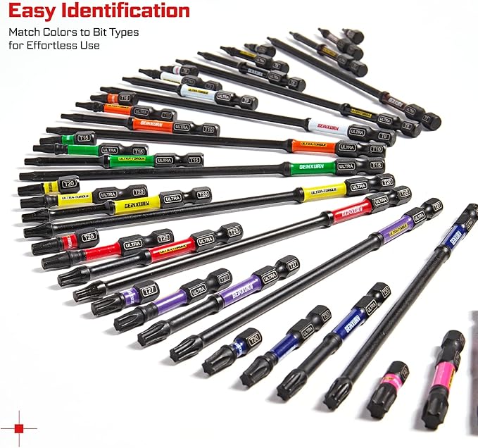 Impact Torx Screwdriver Bits Set,26Pcs 1??2?쒶agnetic T20 S2 Steel Star Driver Bits and 1Pc Bit Holder with Color Coded Base