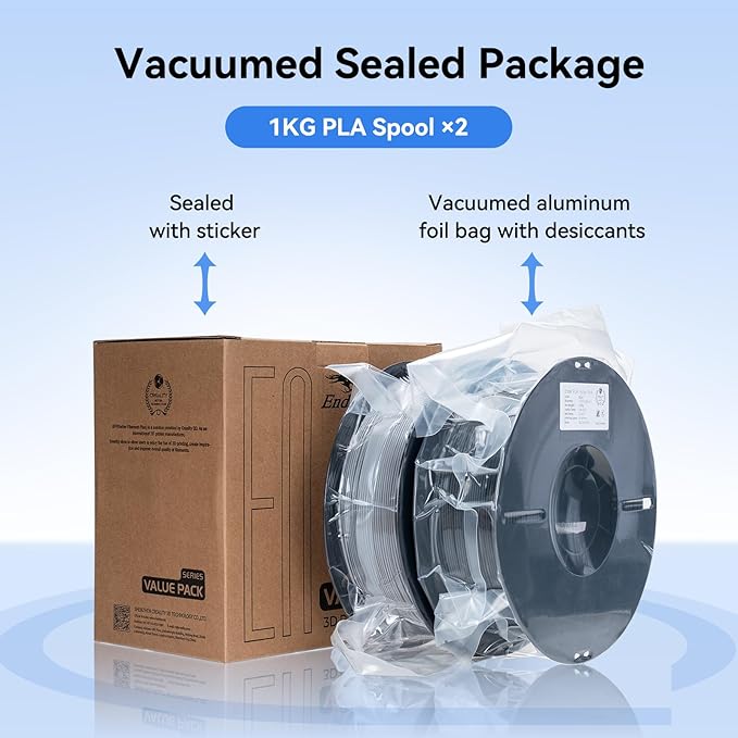 Creality 4 Pack PLA 1.75mm Filament Bundle for 3D Printing with No-Tangling Strong Bonding and Overhang Performance, Accuracy +/- 0.02mm (Black,White,Grey,Blue)