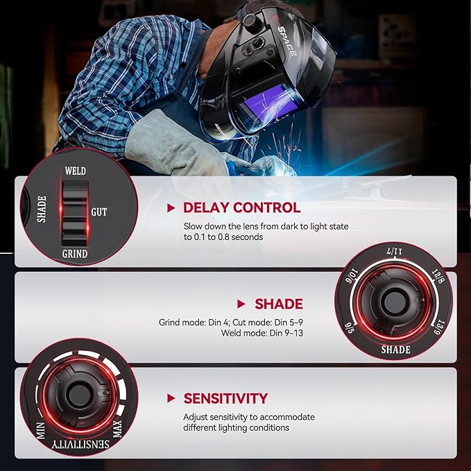 ARCCAPTAIN Auto Darkening Welding Helmet with Side View, 180째 Panoramic View, 1/1/1/1 True Color Large Viewing Welding Hood with 4 Arc Sensor Solar Powered, Wide Shade 4/5-9/9-13 for TIG MIG ARC CUT