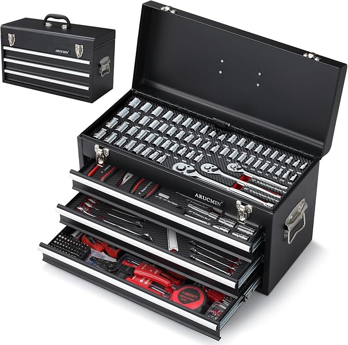 ARUCMIN 438-Piece Mechanics Tool Set with 3-Drawer Heavy Duty Metal Box Repair Tool Kit -02