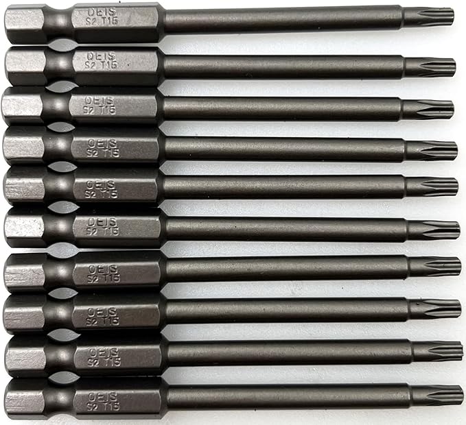 XMHF 10Pcs 75mm/3inch Long 1/4 Inch Hex Shank T15 Torx Head Magnetic Screwdriver Bits Security Tamper Proof Star 6 Point Screw Driver Set