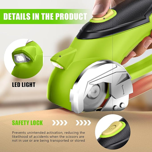 Cardboard Cutter, Cordless Electric Scissors, Power Shears Box Cutter with a Replacement Blade, Rotary Cutter for Cardboard Packages Leather Plastic (Moss Green)