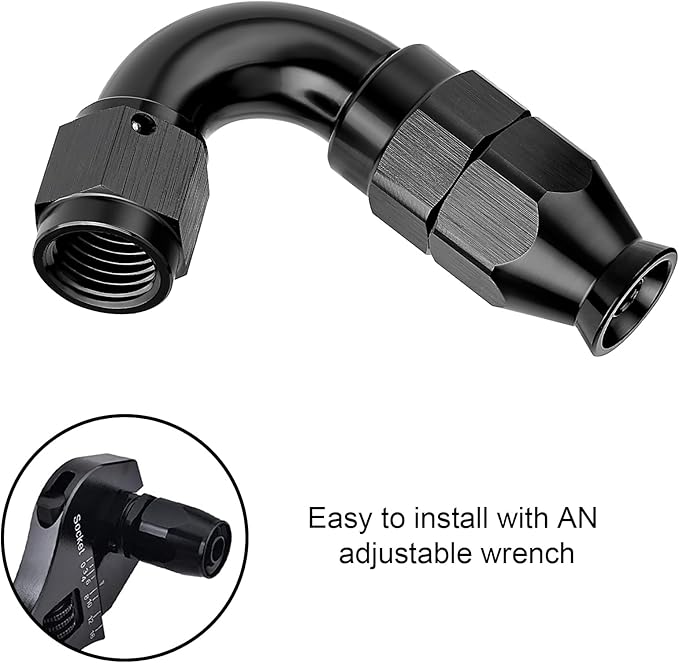 EVIL ENERGY 4AN 120 Degree PTFE One Piece Full Flow End Hose Fitting Aluminum Black