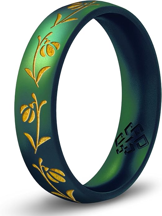 Knot Theory Birth Flower Silicone Ring for Women - 4mm Comfort Fit Wedding Band Engagement Ring