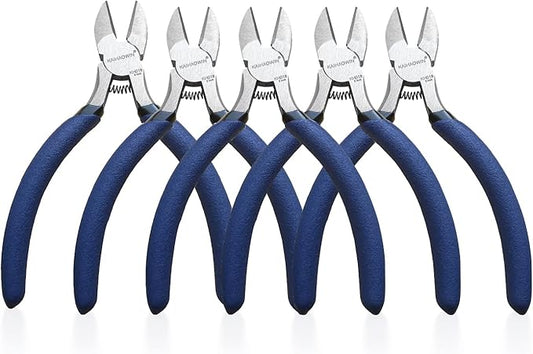 Wire Cutters 5 * 5 inch, KAIHAOWIN Flush Cutters Diagonal Cutters Side Cutters Precision Ultra Sharp Spring Loaded Wire Snips Clippers Dikes Cutting Pliers Small for Crafting Jewelry Making