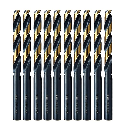 MAXTOOL Letter B 0.238" 10PCs Identical Jobber Length Drill Bits HSS M2 Twist Drill Bits Fully Ground Black & Bronze Straight Shank; JBL02H10RB10