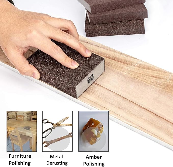 Tnisesm 6Pcs Sanding Blocks 220 Grits Sanding Sponge,for Drywall Wood Metal Washable & Reusable Sandpaper BlocksWashable and Reusable