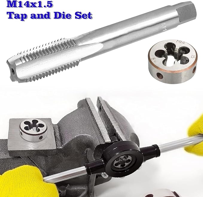 M14 x 1.5 Metric Thread Tap and Die Set, M14 x 1.5mm High-Speed Steel Machine Tap and Die Set, Right Hand Thread Tap and Round Thread Die