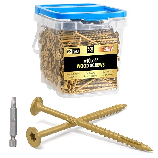 #10 x 4??Deck Screws, 500Pcs Star Drive Wood Screws, Rust Resistant Timber Screws for Timber/Log/Landscaping Wood, T25 Star Bit Included, Yellow