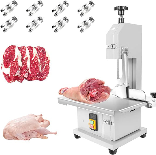 1000W Commercial Electric Meat Bandsaw, 18x14" Stainless Steel Worktable, Cuts 0.04-3.9" Thickness, Frozen Meat Cutter with 8 Blades Included, Electric Bone Saw Machine for Rib Pork Beef