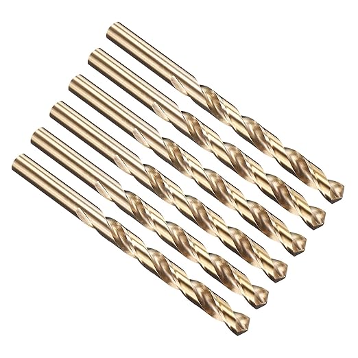 PATIKIL 8.5mm Drill Bit, Jobber Straight Shank M35 Cobalt 5% High-Speed Steel 135째 Gold Finish for Stainless Steel Hard Metal - 6 Pack