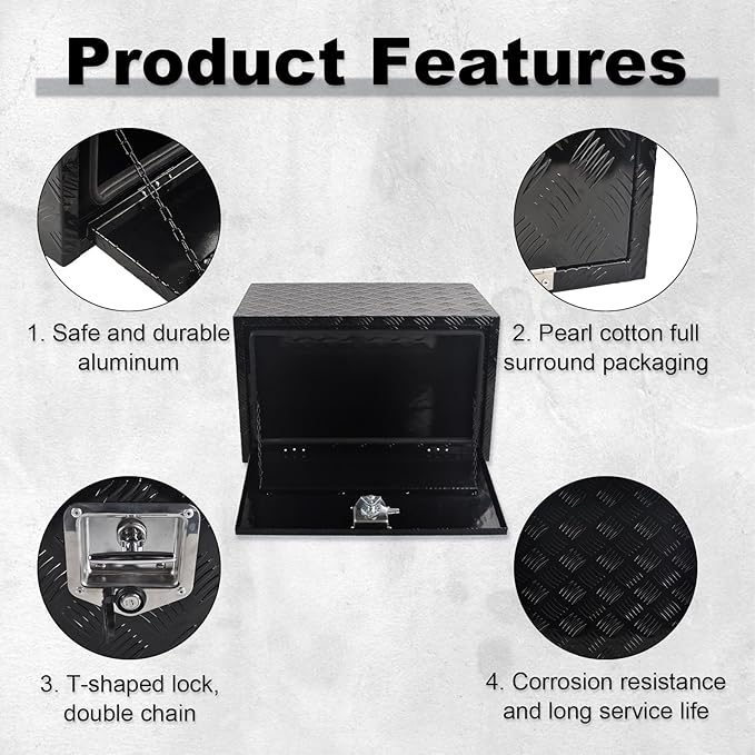 30'' x 18'' x 18'' Truck Bed Tool Box, Heavy Duty Aluminum Truck Tool Box Pick Up Truck Bed RV Trailer Toolbox,Waterproof RV Storage Organizer with T-Handle,Black