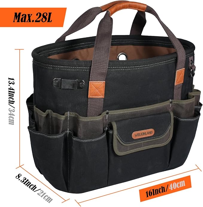WELKINLAND 42-Pockets Electrician Tool Tote, 16-Inch Open Top Tool Tote, Heavy-Duty Electrician Tool Bag, Waxed-Canvas HVAC Service Bag, Easy-Access Bag For Tools, Stay-Up Tool Bags For Men