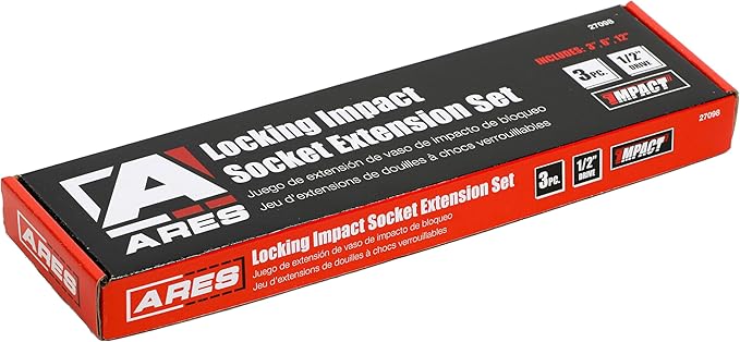 ARES 27098-3-Piece 1/2-Inch Drive Locking Impact Socket Extension Set ??Aluminum Locking Ring Collar for Quick Release of Sockets and Accessories ??3-Inch, 6-Inch, and 12-Inch Extensions