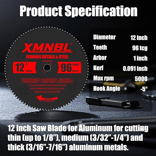 12 Inch Saw Blade for Aluminum,Replace for Diablo 12 Inch Medium Aluminum Cutting Saw Blade,Compatible with 12" Miter/Table Saws for Cutting Non-Ferrous Metal & Plastic.1 Inch Arbor