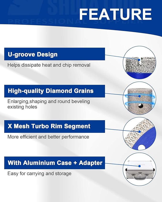 SHDIATOOL Diamond Drill Core Bits Set Milling Bits for Porcelain Hole Saw Cutter for Tile Marble Ceramic Granite Saw Blade Kit 5/8-inch-11 6pieces