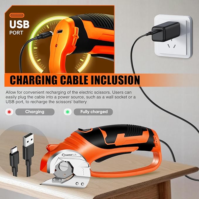 Cordless Electric Scissors, 4V Cardboard Cutter, Box Cutter Fabric Scissor with Safety Lock & LED Light, Rechargeable Power Rotary Cutters for Box Carpet Fabric Plastic Leather