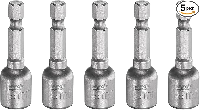 HARFINGTON 5pcs Nut Driver Drill Bit 9mm Metric Socket 1/4" Hex Shank 1.89" (48mm) Long Magnetic 6-Point Sockets Quick Change CR-V Steel Bolt Setters for Power Drill Drivers