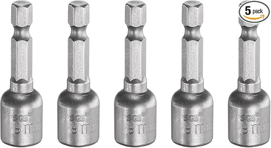HARFINGTON 5pcs Nut Driver Drill Bit 9mm Metric Socket 1/4" Hex Shank 1.89" (48mm) Long Magnetic 6-Point Sockets Quick Change CR-V Steel Bolt Setters for Power Drill Drivers