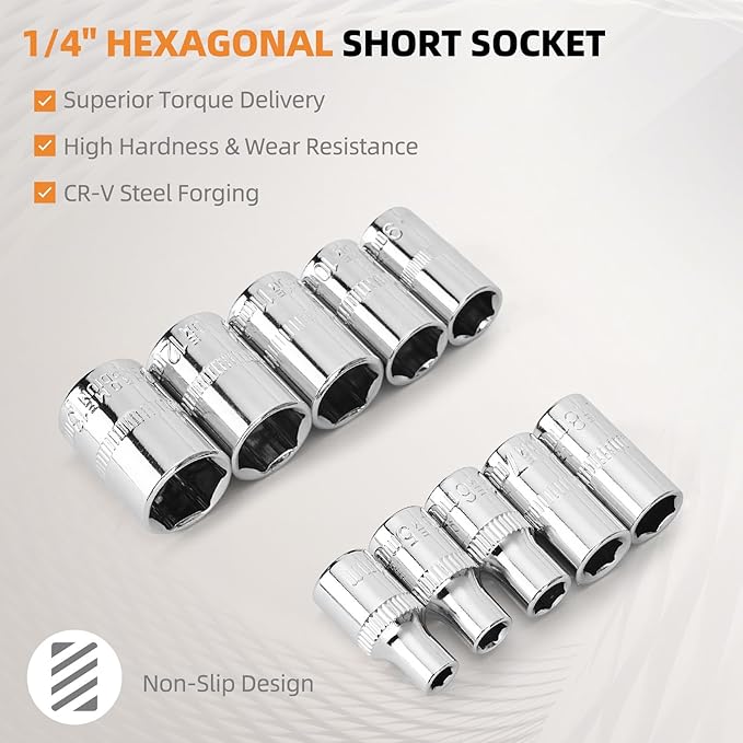 Ratchet Socket Wrench Set Metric, 12PCS Drive Mini Socket Kit with CR-V Steel Sockets (4??3mm) 1/4 Inch, Quick-Release Reversible Ratchet and Extension Bar for Automotive, DIY and Home Repair