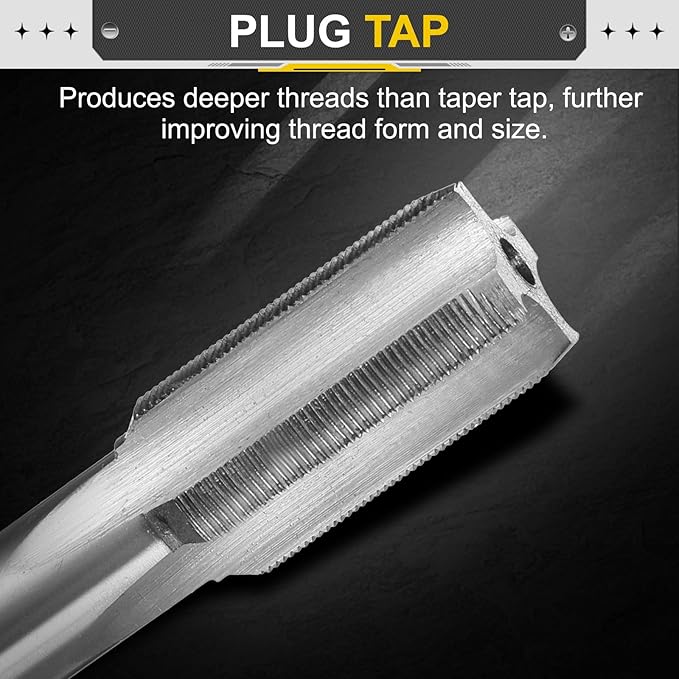 uxcell Hand Plug Tap M12 x 0.5 H2 Metric Thread Plug Style Taps Straight Flute Screw Tapping Threading Tool High Speed Steel HSS6542