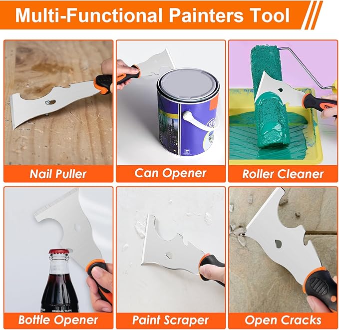 THINKWORK Putty Knife Set - 14Pcs Stainless Steel Paint Scraper Tools, Drywall Knife Set for Removing Wallpaper, Repairing Drywall, Applying Putty, Taping, Scraping Plaster, Cement, Adhesive