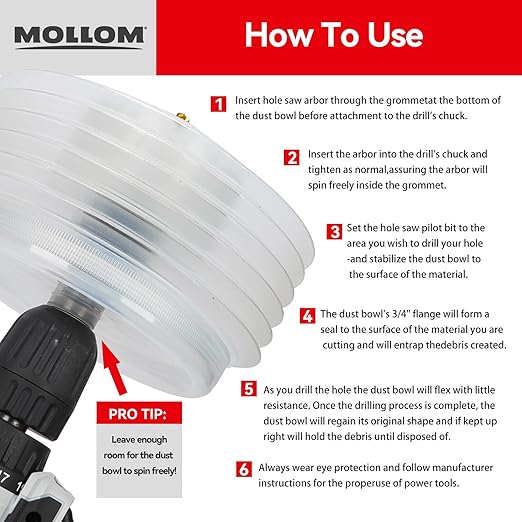 Mollom (6" | 152mm) HSS M42 8% Cobalt BI-Metal Hole Saw with Dust Bowl for Recessed Lights Can Lights,2 Pilot Drill Bits&Mandrel Cutting for PVC,Drywall,Wood,Plastic,Gypsum Board,Metal