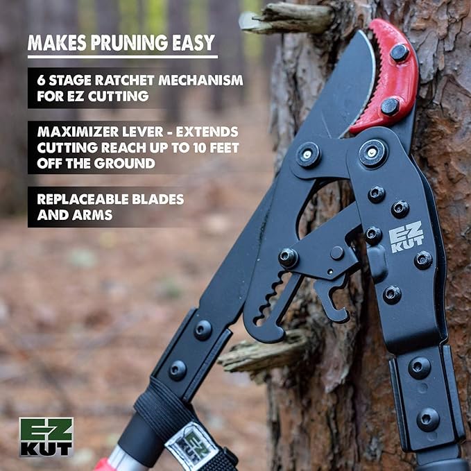 EZ Kut Tree Trimming Combo Kit ??Includes 42" Extendable Ratcheting Lopper + Sling Pak Sheath + Bonus Replacement Blade ??Heavy Duty Garden Tools Set, Pruning Shears for Thick Branches (Green Pack)