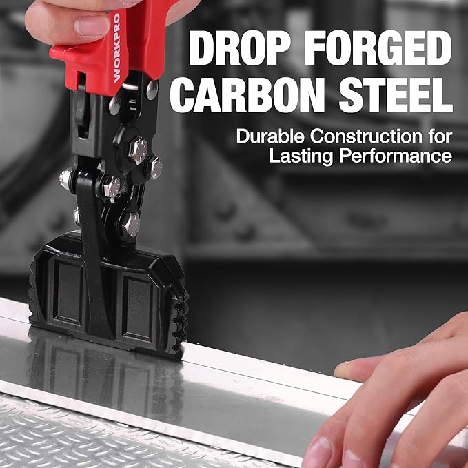 WORKPRO 3-Inch Sheet Metal Bender & Hand Seamer Tool, Heavy-Duty Steel Sheet Metal Brake Pliers for Bending, Seaming, Flattening with Ergonomic Handle and Smooth Jaw