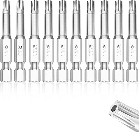 T25 Torx Bits(10-Pack 2 Inch), 1/4 Inch Hex Shank S2 Steel Magnetic Security Tamper Proof star 6 Point Screwdriver bit set