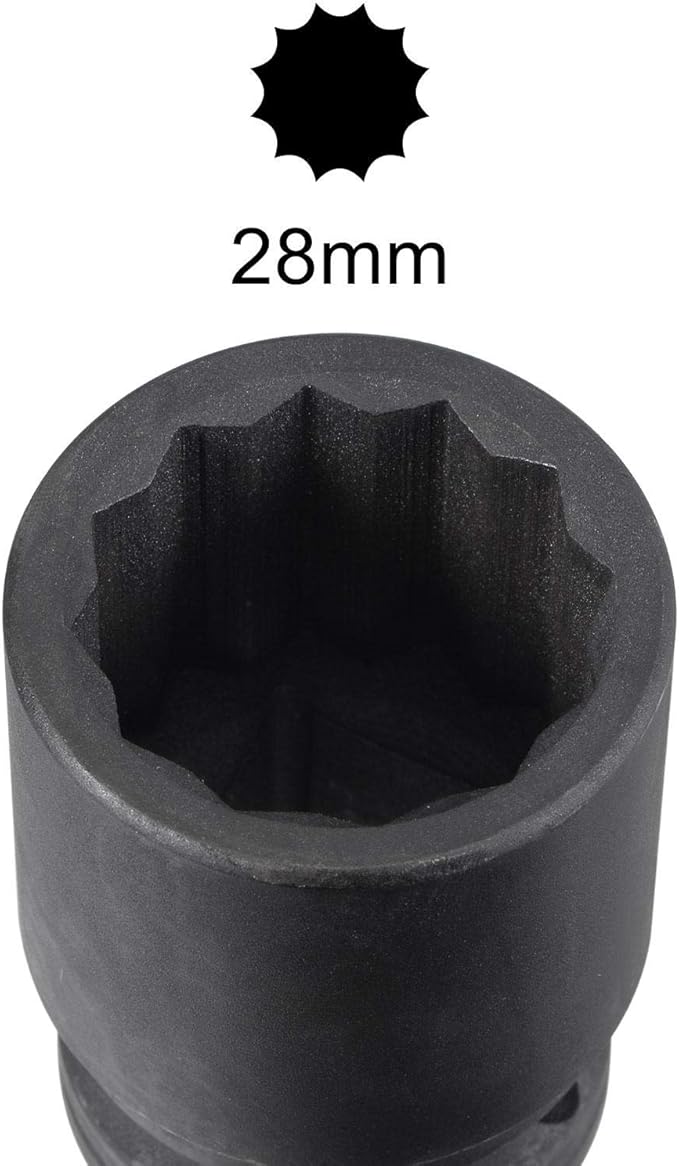 uxcell 3/4-Inch Drive 28mm 12-Point Impact Socket, CR-MO Steel 56mm Length, Standard Metric Sizes
