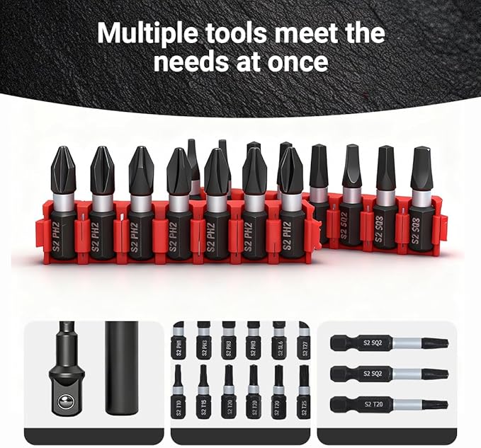 42-Piece Impact Screwdriver Bits Set with Phillips, Magnetic S2 Steel Phillips/Slotted/Square/Torx Insert Power Bits Tips, Impact Bit Holder with Black Storage Box Case