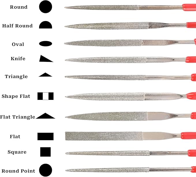 KALIONE 10Pcs Diamond Needle File Set, Model Files Mini Metal File Diamond File Set, Metal File Set Hand Tools, Miniature and Model Files, Small File Jewelry Stone Carving Tools(2x100mm)